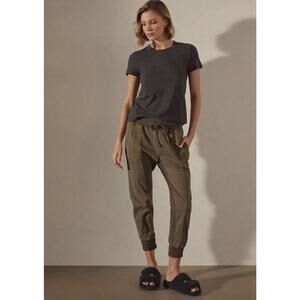 James Perse Women Mixed Media Jogger Pant 2 Army Green Minimalist Quiet Luxury